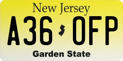 NJ license plate A36OFP