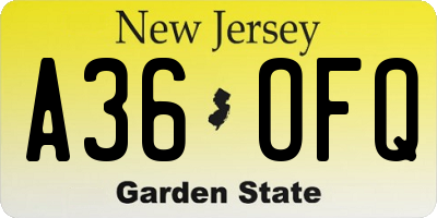 NJ license plate A36OFQ