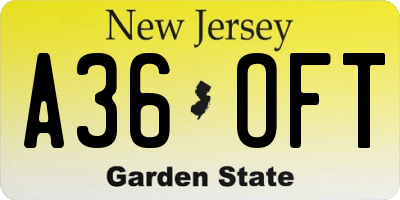 NJ license plate A36OFT