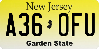 NJ license plate A36OFU