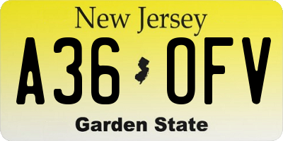 NJ license plate A36OFV