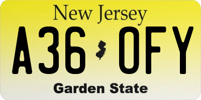 NJ license plate A36OFY
