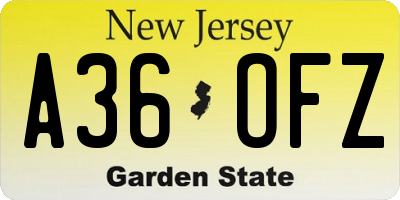 NJ license plate A36OFZ