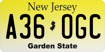 NJ license plate A36OGC