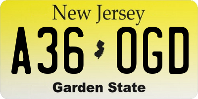 NJ license plate A36OGD