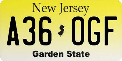 NJ license plate A36OGF