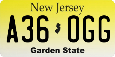NJ license plate A36OGG