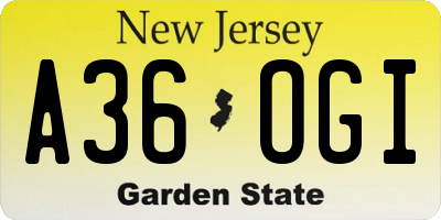 NJ license plate A36OGI
