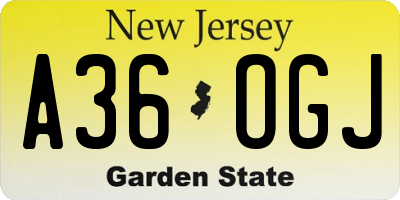 NJ license plate A36OGJ