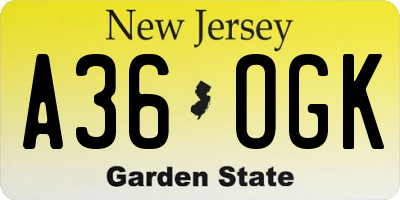 NJ license plate A36OGK