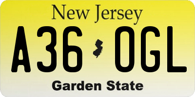 NJ license plate A36OGL