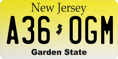 NJ license plate A36OGM