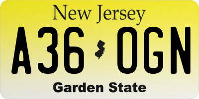 NJ license plate A36OGN
