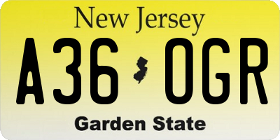 NJ license plate A36OGR