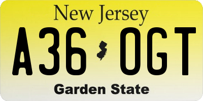 NJ license plate A36OGT