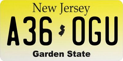 NJ license plate A36OGU