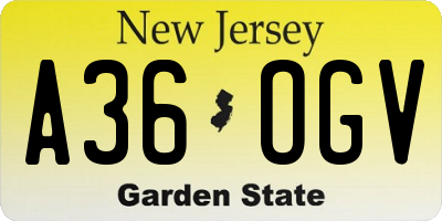 NJ license plate A36OGV