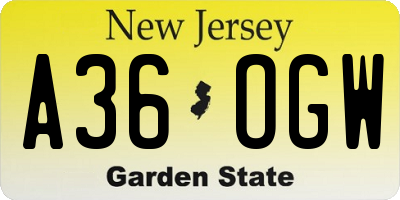 NJ license plate A36OGW