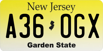 NJ license plate A36OGX