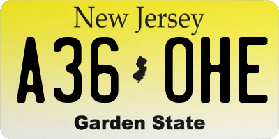 NJ license plate A36OHE
