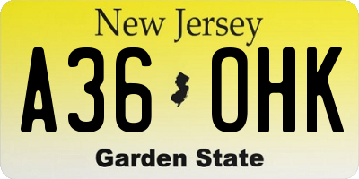 NJ license plate A36OHK