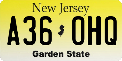 NJ license plate A36OHQ