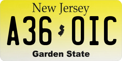 NJ license plate A36OIC