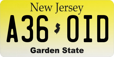 NJ license plate A36OID