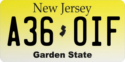 NJ license plate A36OIF