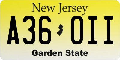 NJ license plate A36OII
