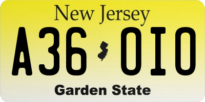 NJ license plate A36OIO