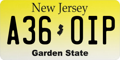 NJ license plate A36OIP