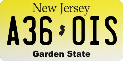 NJ license plate A36OIS