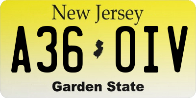 NJ license plate A36OIV