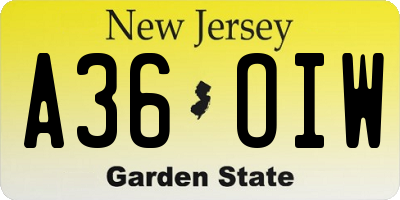 NJ license plate A36OIW