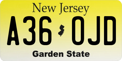NJ license plate A36OJD