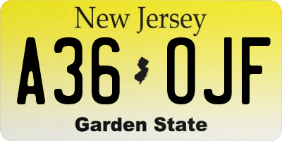 NJ license plate A36OJF