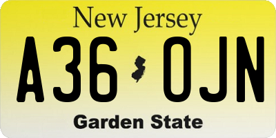 NJ license plate A36OJN