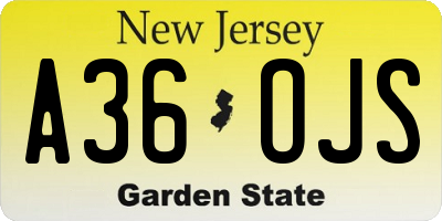 NJ license plate A36OJS