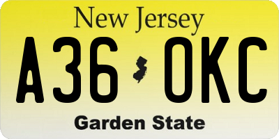 NJ license plate A36OKC