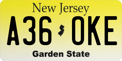 NJ license plate A36OKE