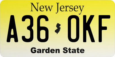 NJ license plate A36OKF