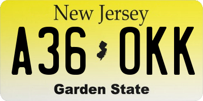 NJ license plate A36OKK