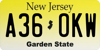 NJ license plate A36OKW
