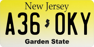 NJ license plate A36OKY
