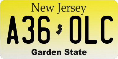 NJ license plate A36OLC