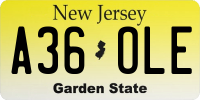 NJ license plate A36OLE