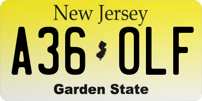 NJ license plate A36OLF