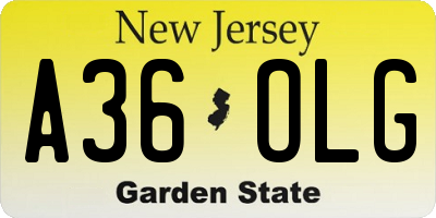 NJ license plate A36OLG