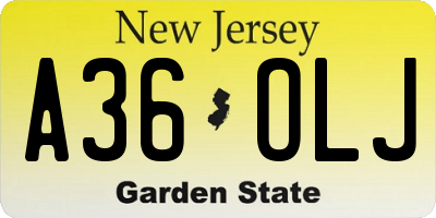 NJ license plate A36OLJ